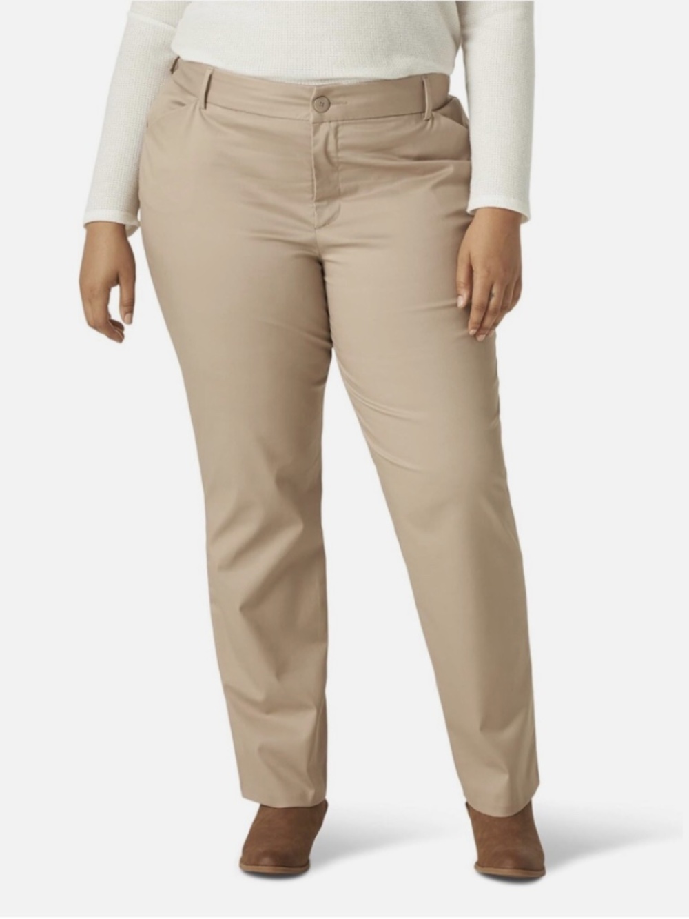 Lee Women’s 16P Straight Leg Mid Rise Pants in Khaki